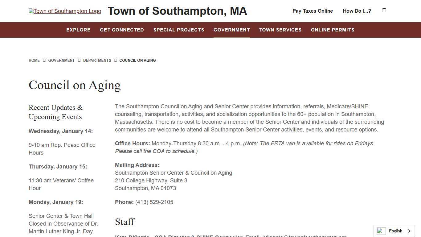 Council on Aging - Town of Southampton Official Website