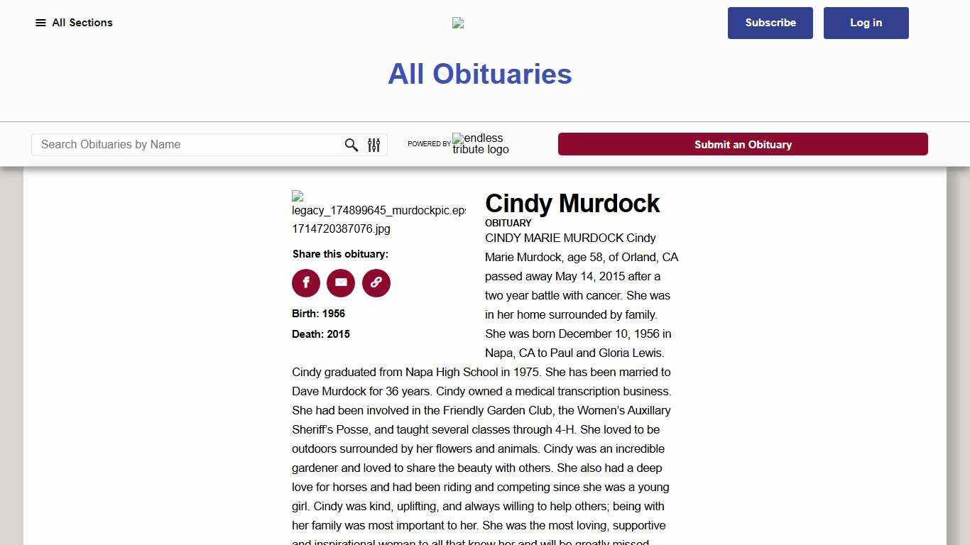 Cindy Murdock Obituary - Orland, CA (1956-2015)