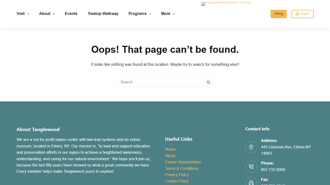 Page not found - Tanglewood Nature Center